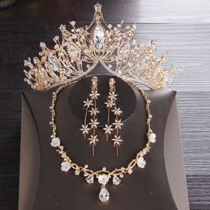 Chuhan Koreaanse Bruid Gouden Kroon Ketting Oorbellen Drie Sets Kroon Trouwjurk Accessoires Bruiloft Haar Accessoires C360