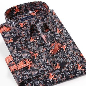 Mens Beach Bloemen Gedrukt Casual Katoenen Shirt Pocket-Minder Lange Mouw Standaard-Fit Bloemen Hawaiian Blouse shirts