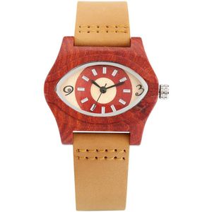 Vrouwen Houten Horloge Dames Quartz Horloges Speciale Rode Sandelhout Eye Vorm Wijzerplaat Vrouwelijke Lederen Hout Horloge Relogio Feminino