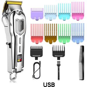 Professionele Clipper Alle-Metalen Oplaadbare Tondeuse Voor Kapper Mannen Elektrische Baard Scheerapparaat Haar Snijmachine Led Display