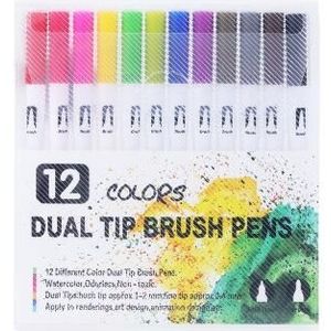 12/120colors Dual Tip Brush Pens 0.4mm Fineliner Tip and 2mm Brush Tip for Colouring Drawing Painting Marker Pens Brush Markers