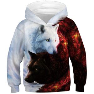 Mode Peuter Tiener Kids Meisje Jongen Galaxy Fleece Wolf Print Cartoon Sweatshirt Pocket Trui Hoodie Winter Warm Top