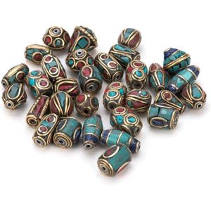 50 stuks Tibetaanse Stijl Messing Kralen met Synthetische Coral Antieke Gouden Retro Nepal Kralen Voor Handgemaakte Sieraden Maken DIY Armbanden