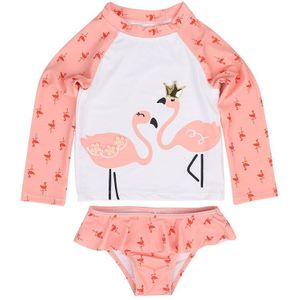 1-7 Y Meisjes Twee Stuk Badmode Kinderen Badpak Kinderen Lange Mouwen Rash Guard Met Oranje Wit Flamingo Print surfen Pak