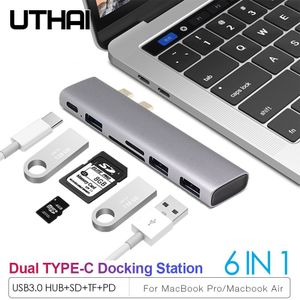 Uthai J12 Dubbele Type-C Adapter Voor Macbook Pro Air USB3.0 Hub Sd Tf Multi Kaartlezer Pd Docking station USB-C 6 In 1 Hub