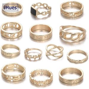 13Pcs Ring/Set Bohemian Vintage Gold Crescent Geometrische Joint Ring Voor Vrouwen Crystal Persoonlijkheid Ring Set Party sieraden