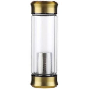 320Ml Dubbele Deksel Hittebestendig Glas Double Wall Thee Water Fles Drinkbeker Voor Travel Office (Golden) (Met Cup Mouwen)