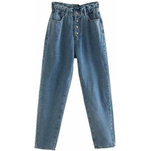 Tangada Mode Vrouwen Losse Jeans Broek Lange Broek Strethy Taille Zakken Knoppen Vrouwelijke Broek 6P7