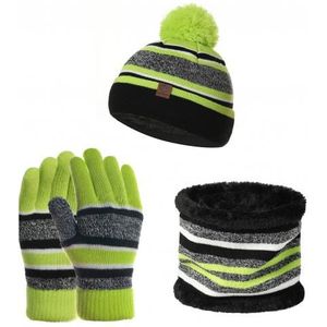 3 Stk/set Kids Warm Hoeden Winter Wollen Garen Gebreide Pompom Hoed Beanie Sjaal Handschoenen Zacht Katoen Elastische Set Voor baby Meisjes Jongen