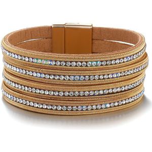 Amorcome Multilayers Rhinestone Lederen Armband Voor Vrouwen Crystal Charm Wide Wrap Armbanden & Bangles Sieraden