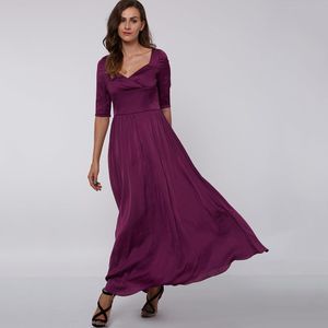 Dressv Paars Lange Avondjurk Goedkope Vierkante Hals Gedrapeerde Half Mouwen Wedding Party Formele Jurk Een Lijn Avondjurken