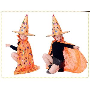 Kids Gelukkig kleurrijke Halloween prinses Kostuum Set Wizard Heks Mantel Cape Mantel en Hoed voor Jongen Meisje