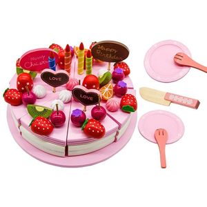 Moeder tuin baby kid's playhouse strawberry dubbele lagen kunstmatige taart set houten kind speelgoed