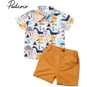 2 stuks Peuter Zomer Kid Jongens Kleding Cartoon Gedrukt T-shirt Top + Solid Shorts Jongens Outfits Kids Kleding Voor jongens Sets