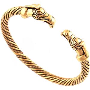 Goud Kleur Handgemaakte Topkwaliteit Pagan Viking Dragon Armbanden Armbanden voor Man en Vrouwen Manchet Bangle