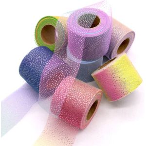 25Yards/Roll 6 Cm Zilveren Glitter Dot Regenboog Tulle Mesh Lint Diy Hoofddeksels Organza Stof Tutu Jurk Baby douche Feestartikelen