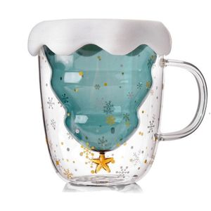 Creatieve 3D Transparante Dubbele Isolatie Glas Kerstboom Ster Cup Koffiekopje Melk Sap Ontbijt Cup Kerstcadeau