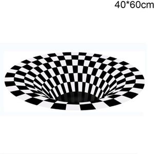 Home Decoratie Slaapkamer Tapijten Zwart Wit Grid Gedrukt 3d Illusion Vortex Bodemloze Gat Vloer Tapijt Anti-Slip Hallwaymat