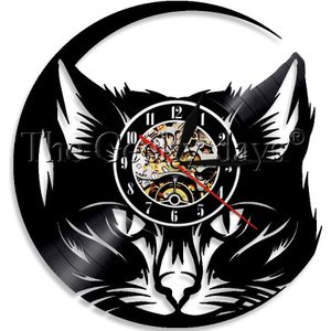 12 ""Meow Kat Hoofd Wandklok Zwarte Kat Vinyl Record Lp Wall Art Kat Winkel Decor Vintage Dieren Lichtgevende wandklok