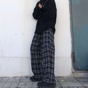 Mannen Casual Broek Zwart-Wit Geruite Losse Wijde Pijpen Heren Retro Chic Harajuku Streetwear All-Match Paar elastische Taille Ins