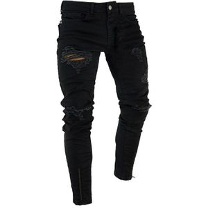 Zwarte Stretch Skinny Fit Bodem Rits Jeans Mannen Knie Ripped Verontruste Gat Biker Jeans Broek Hip Hop Straat Grote maat Xxxl