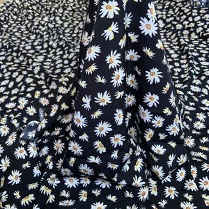 150Cm Breed Zachte Zwart Daisy Bloemen Stretch Print Chiffon Tule Stof Voor Jurk Rok, Door De Meter