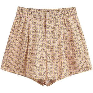 Traf Vrouwen Mode Geometrische Print Shorts Vintage Hoge Taille Rits Vrouwelijke Korte Broek Pantalones Cortos