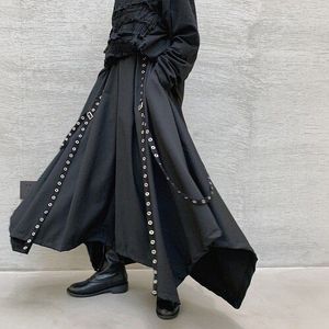 Mannen Breed Been Broek Lint Dark Zwart Casual Broek Mannelijke Vrouwen Japan Streetwear Punk Gothic Harem Broek Kimono Rok Broek