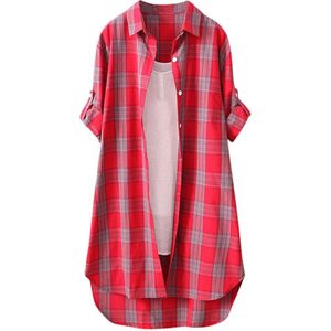 Vrouwen Plaid Shirt Casual Rooster Losse Turn-down Kraag Button Up Blouse Straat Top shirt vrouwen femme nouvelle LS * D