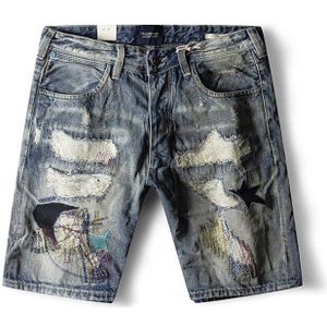 Mannen Zomer High Street Vintage Denim Shorts Heavy Losse Ripped Borduren Jean Korte Hiphop Casual Chic Pocket streetwear