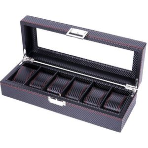 Hoge Carbon Fiber 5 6 10 12 Grid Horloge Doos Display Opbergdoos Armband Horloge Display Slots Case Houder opslag Container