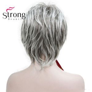 StrongBeauty Korte Zachte Shaggy Gelaagde Silver Mix Classic Cap Volledige Synthetische Pruik vrouwen Pruiken Blonde KLEUR KEUZES