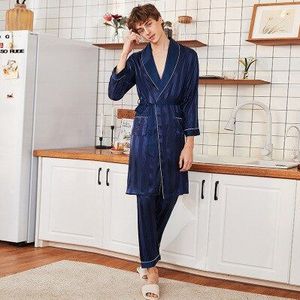 Mannen kimono badjassen set lente en zomer lange mouwen lange broek gestreepte grote maat thuis pak kamerjas voor mannen pyjama