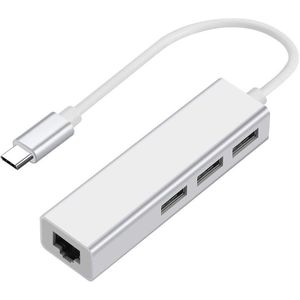USB-C Naar Ethernet Adapter Met 3 Usb-poort, type C Hub Met RJ45 Ethernet Netwerk Multipoort 4-In-1 (Een, Zilver)