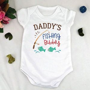 DERMSPE Casual Pasgeboren Baby Jongen Meisje Korte Mouw Letter Print Papa Vissen Buddy Romper Outfits Baby Kleding Wit