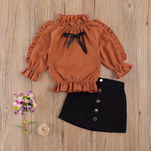 Peuter Kids Baby Meisje Herfst Outfits Ruche Lange Mouwen Top T-shirt Luipaard Rok Outfits 2 Stuks Kleding Set 1-6 Jaar