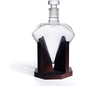 Hellodream Luxe Huis Bar Diamant Vormige Stijl Whisky Karaf Met Houten Beugel Voor Liquor Scotch Bourbon 850Ml