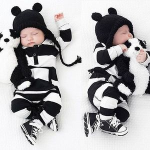 6M-2Y Baby Zebra Streep Rompertjes Wit Zwart Gestreepte Unisex Baby Kostuum Baby Lange Mouw Jumpsuit Baby Meisjes Kleding