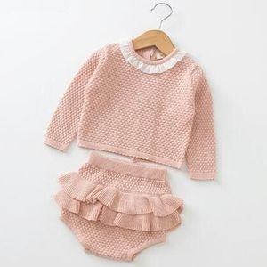 Mode Baby Meisjes Kleding Lange Mouwen Gebreide Trui + Shorts Sets van Kinderen Lente Herfst Truien Baby Kleding Knit set