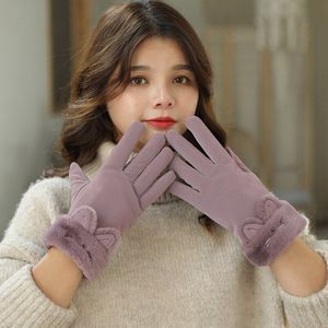 Vrouwen Leuke Mooie Keep Warm Touchscreen Handschoenen Plus Fluwelen Binnenkant Thicken Vrouwelijke Lederen Stof Waterdichte Handschoenen