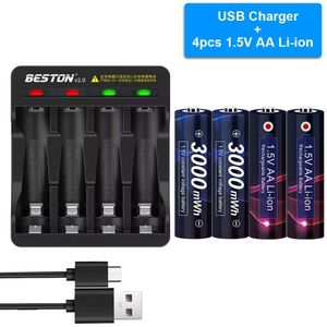 Aa 1.5V Li-Ion Oplaadbare Batterij 3000mWh 1.5V Aa Lithium Oplaadbare Batterij 1.5V Aa Batterijen Voor Afstandsbediening aa Batterij
