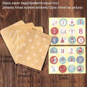 24 Sets Kraftpapier Envelop Vintage Streep Dot Party Uitnodiging Envelop Met Kerst Nummer Stickers Mini Papier Bag