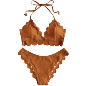 Vrouwen Sexy Bikini Set Halter Bandage Geschulpte Badpak Effen Kleur Beachwear K43E