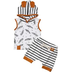 Pasgeboren Kinderen Baby Jongen Meisje Kleding Set Mouwloze Gestreepte Hooded T-shirt Top + Shorts Trainingspak Outfit Kleding