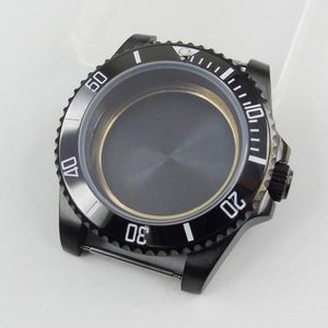 Fit NH35/NH36 Beweging Pvd Plated 40 Mm Black Watch Case Met Saffier Glas Roterende Bezel