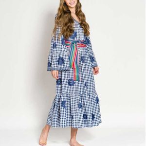 Boho Geïnspireerd Blauwe Pastel Jurk Katoen V-hals Borduurwerk Jurk Oekraïne Vrouwen Lange Mouwen Midi Boho Jurk Chic Vestidos