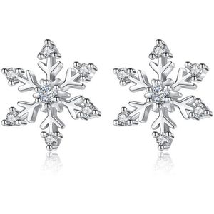 100% 925 Sterling Zilver Shiny Crystal Snowflake Ladies'stud Oorbellen Sieraden Vrouwen Anti Allergie Goedkope