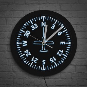 Vliegtuigen Meters Cockpit Instrumenten Luchtvaart Led Verlichting Wandklok Vliegtuig Controle Lichtgevende Muur Horloge Pilot Home Decor Klok