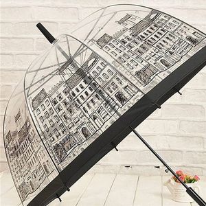 Mode Doorzichtige Plastic Transparante Paraplu Creatieve Regen Sunny Vrouwen Meisjes Dames Versiering Lange Handvat Paraplu