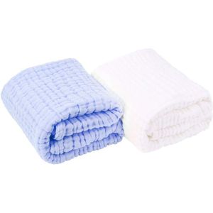 Mousseline Baby Handdoek Katoen Gaas Super Zachte Baby Bad Handdoeken 6 Lagen Zuigeling Handdoeken 2 Pack 43.3 Inch X 43.3 inch (Wit, blauw)